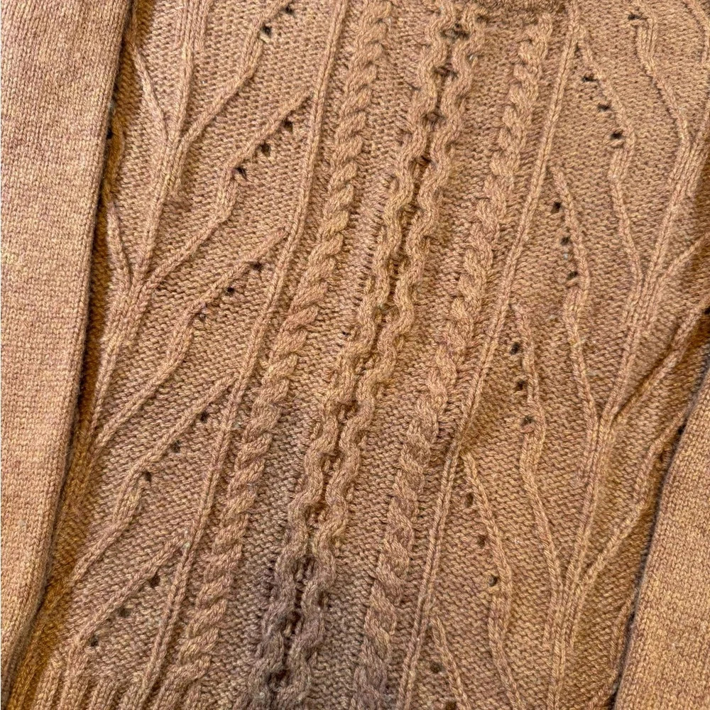 J. Crew Women’s Brown Pointelle Cable Knit Sweater - Picture 2 of 8